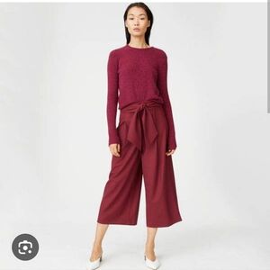 Club Monaco Burgundy Wide-Leg Cropped Pants Culottes Belted